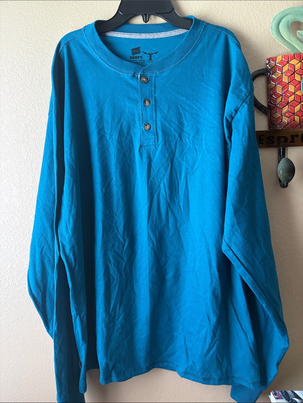 Blue Long Sleeve Henley Shirt - Unbranded